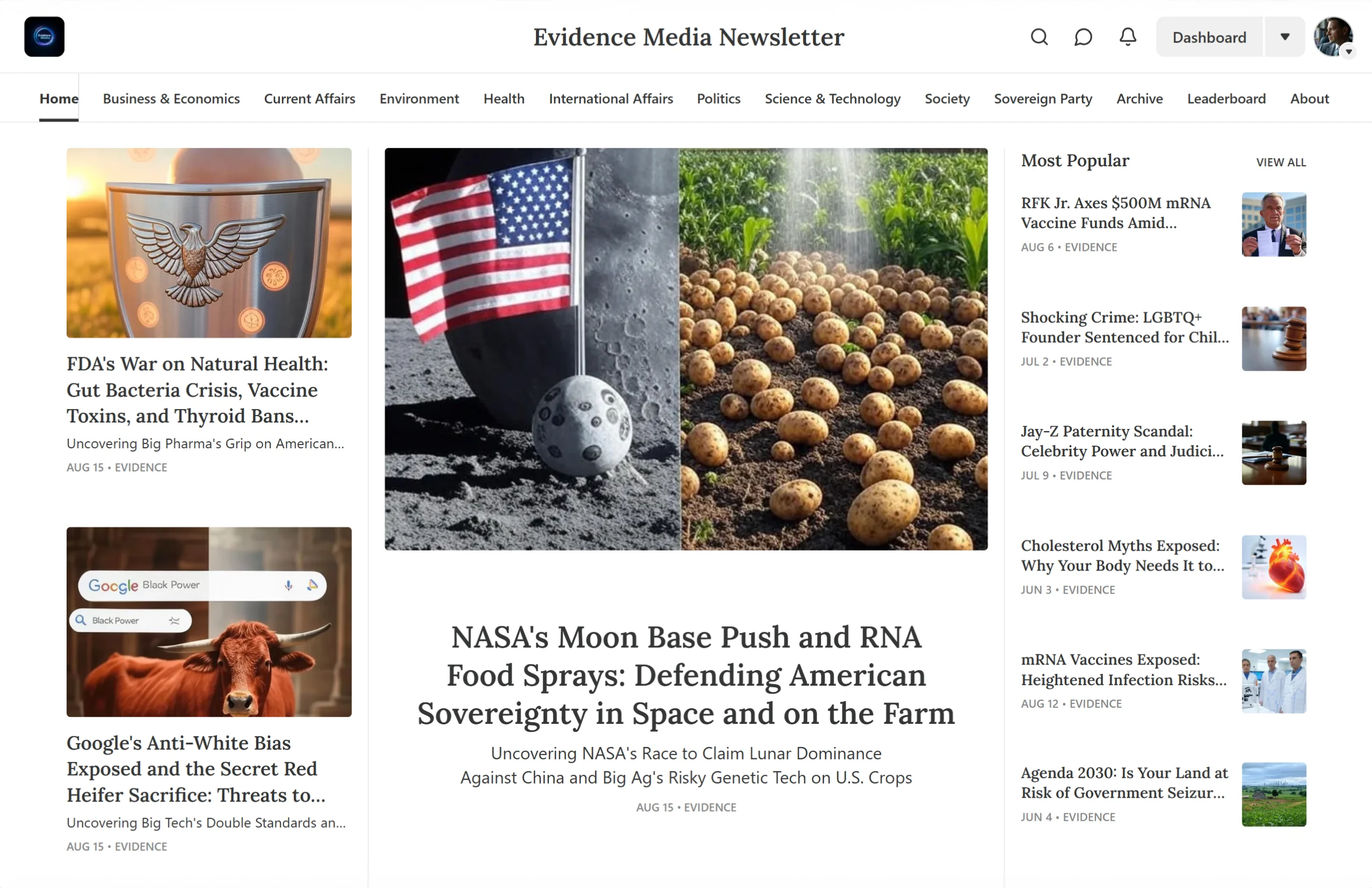 The Evidence Media Project main screenshot showing the Evidence Media Substack profile page