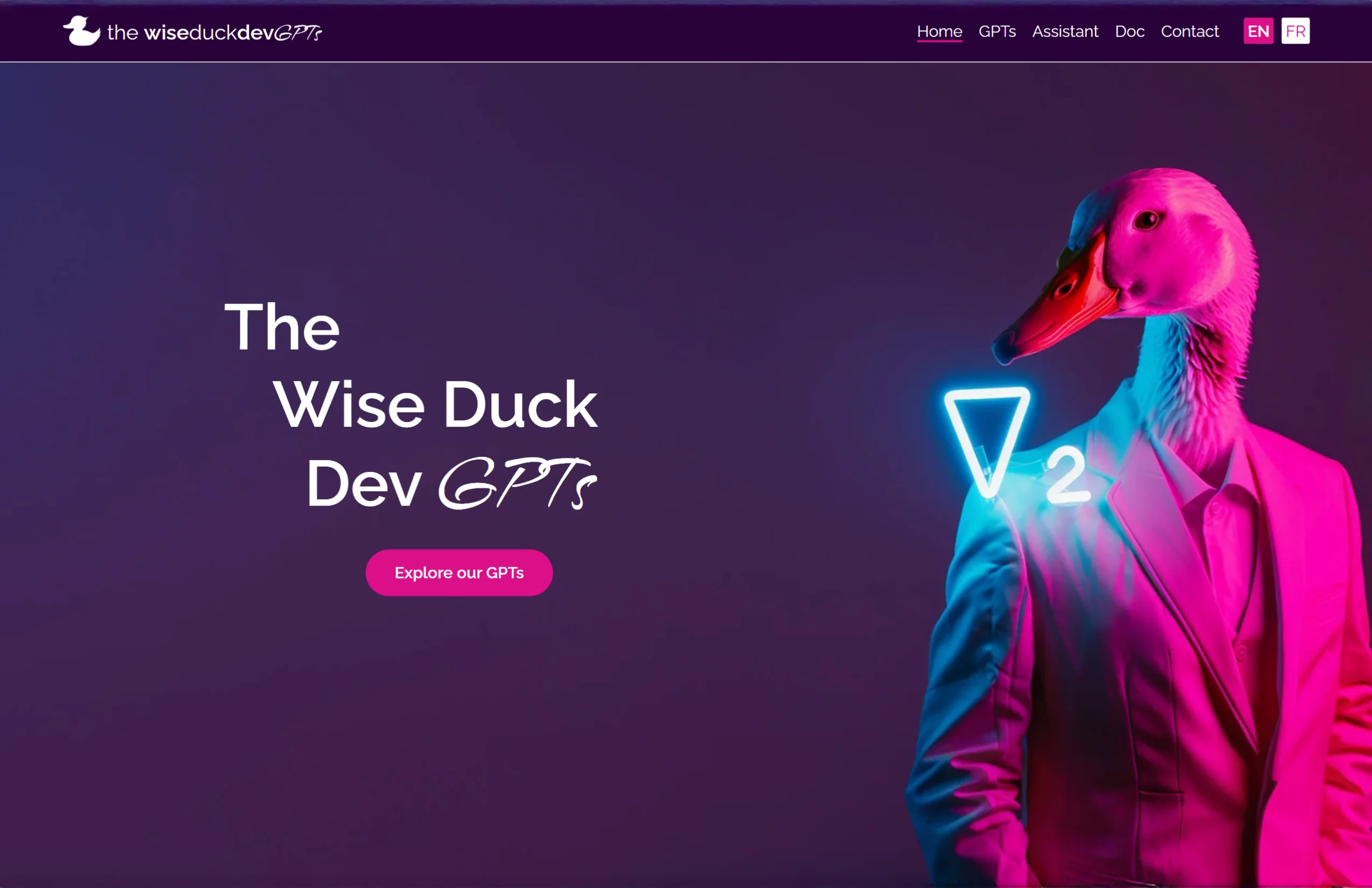 The Wise Duck Dev GPTs Project main screenshot showing the opening page of the website