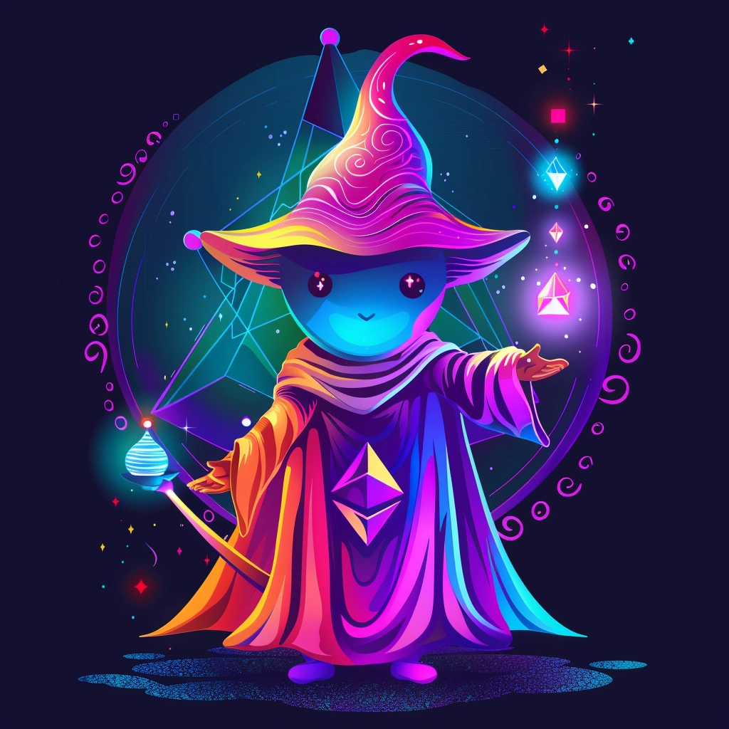 The logo for Ethereum Wizard AI, a powerful GPT developed by The Wise Duck Dev GPTs.