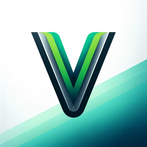 Logo of Vue JS Visionary AI, a significant GPT by The Wise Duck Dev GPTs, made to accelerate web and mobile development.