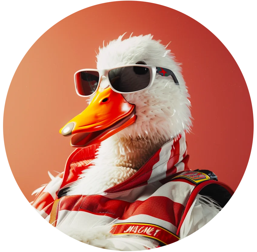 The Wise Duck Dev adorned as an astute pilot, representing mastery over various development frameworks and the ability to navigate complex GPT-enhanced software projects.